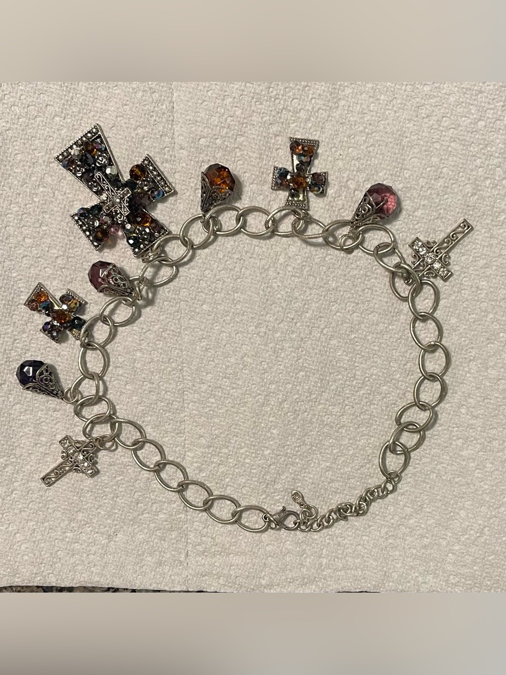 Vintage Premier Designs Style Cross Ststement Necklace Silver multi-crystal bead - Picture 7 of 12